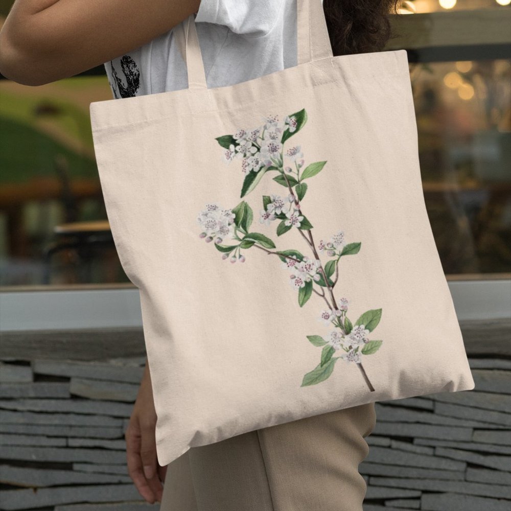 Red Chokeberry Vintage Watercolor Floral Print Graphic Canvas Tote Bag